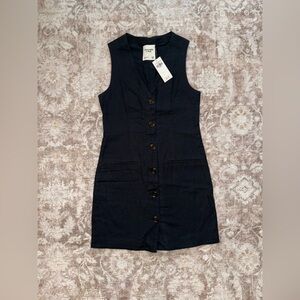 Linen Blend Mini Dress- Black